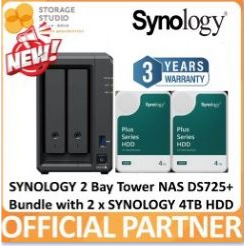 SYNOLOGY 2-Bay Diskstation DS725+ Bundle with SYNOLOGY HAT3300 HDD 2 x 4TB